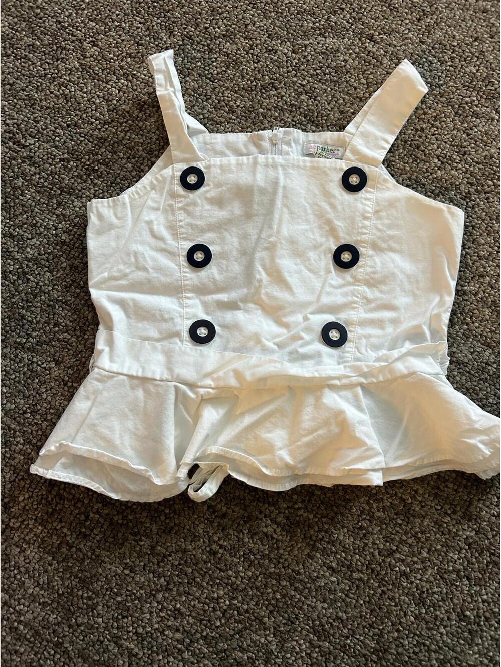KC Parker White Cotton Peplum Top with Navy Buttons Size 14